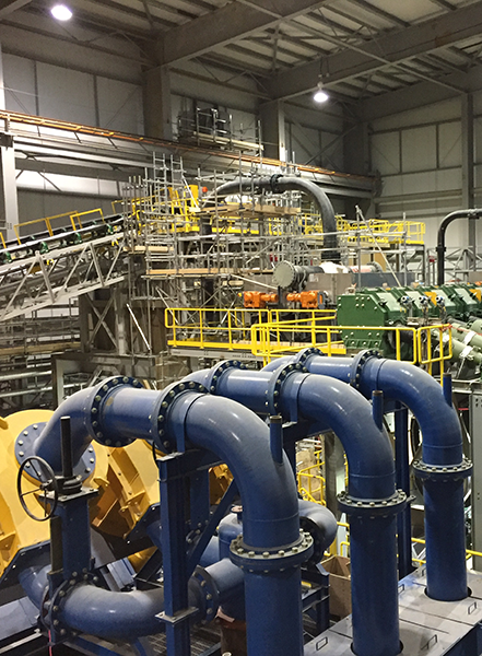 interior shot of De Beers gold mine displaying plant process equipment