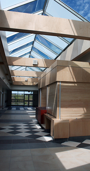 Hallway With Main Entrance, Millwork and Glazed Roof