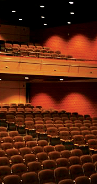 Interior of the Spatz Theatre showing two levels of seating